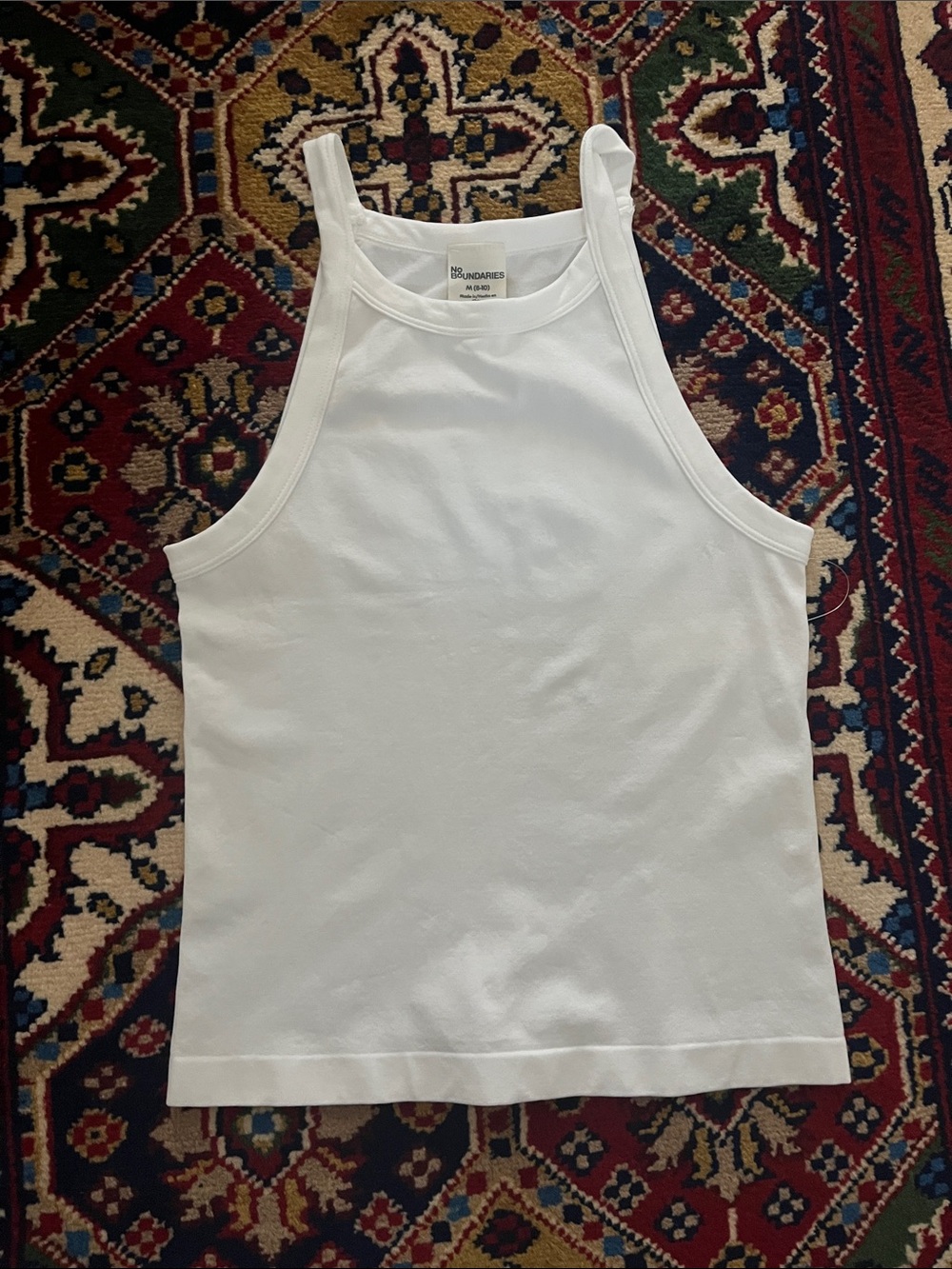 No Boundaries White Ribbed High-Neck Tank Top